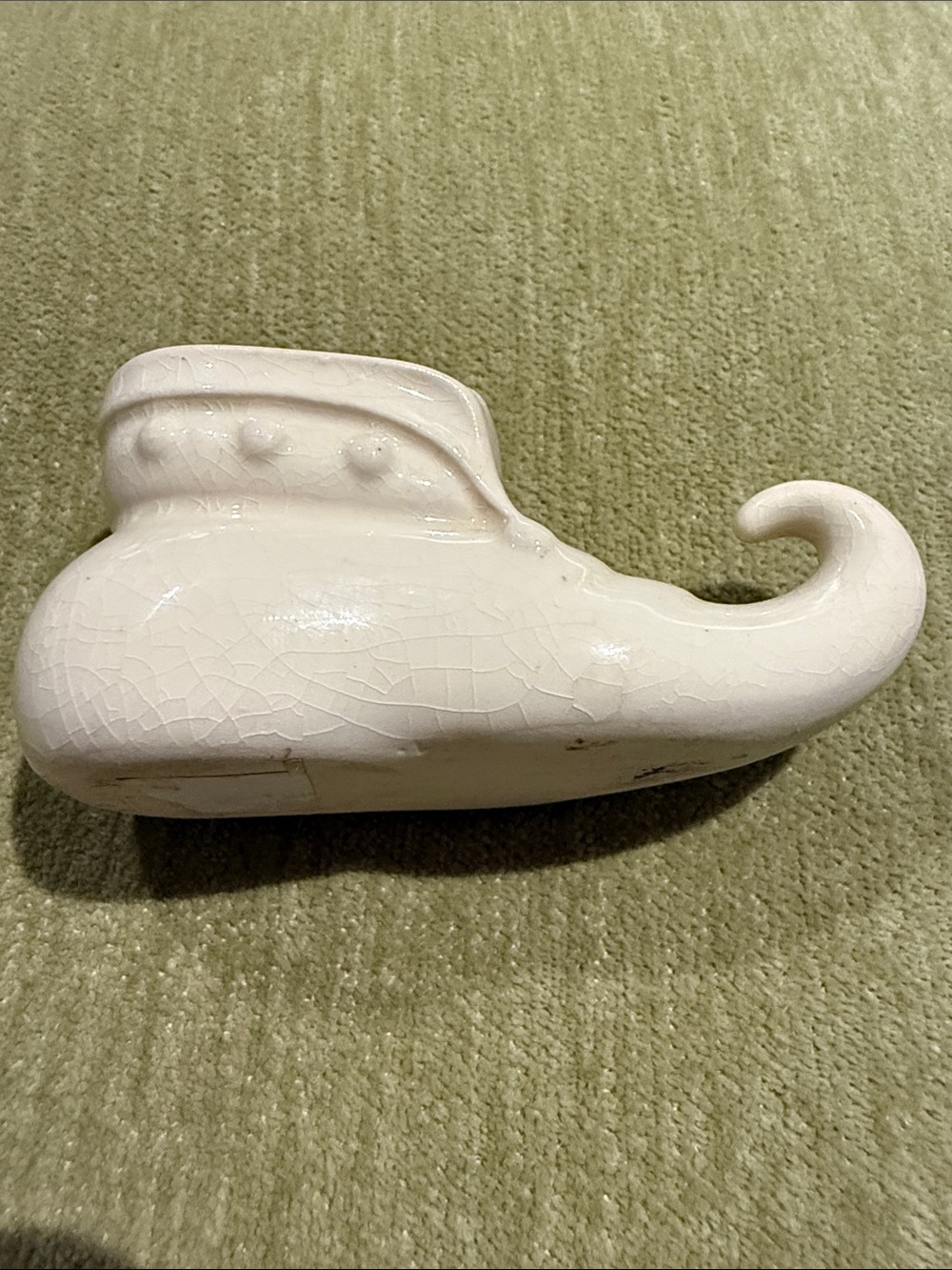 Vintage Miniature Elf Shoe with Curled Toe Off-white or Ivory-colored.